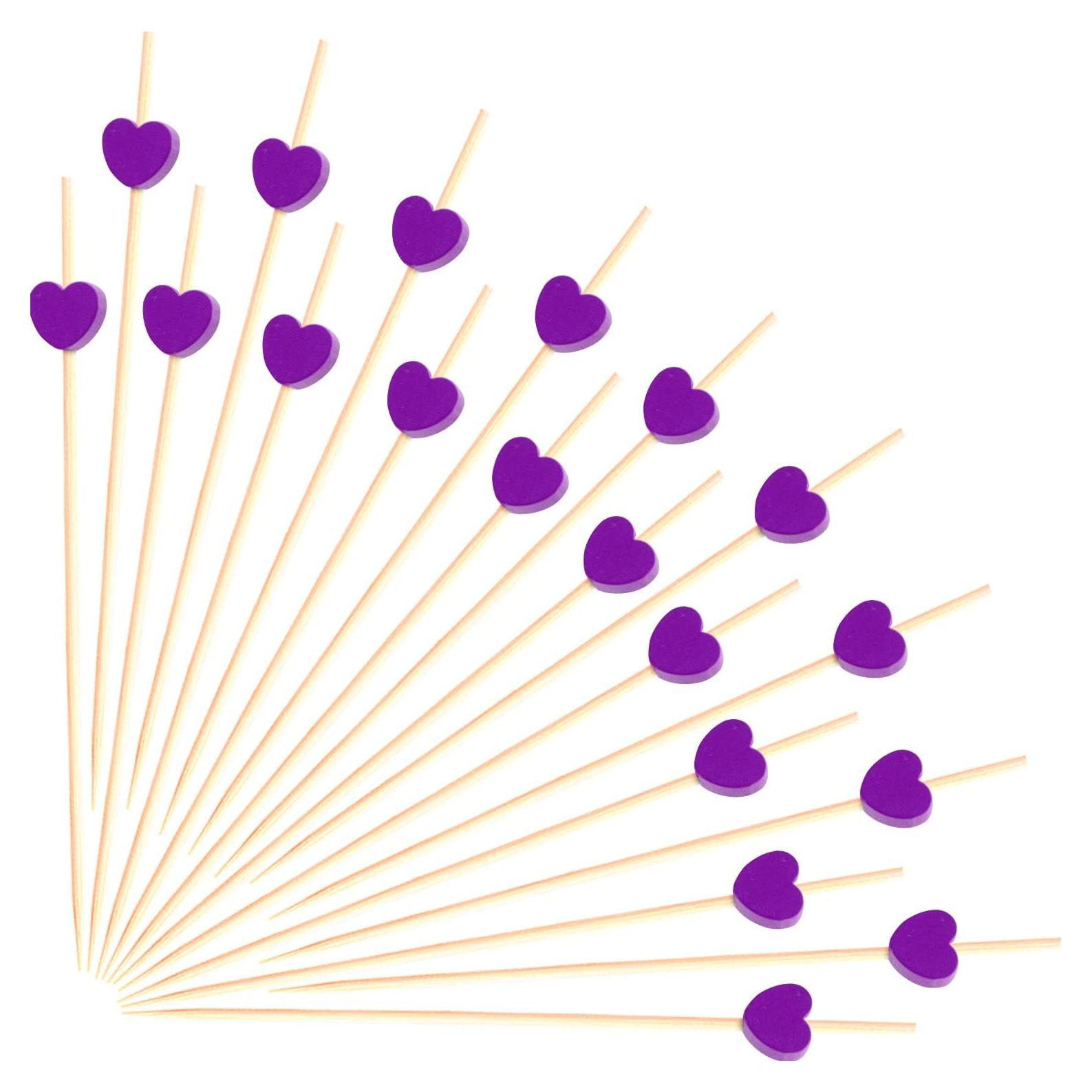 100 Palillos de Corazón Amor Púrpura 11.94 cm para Cócteles