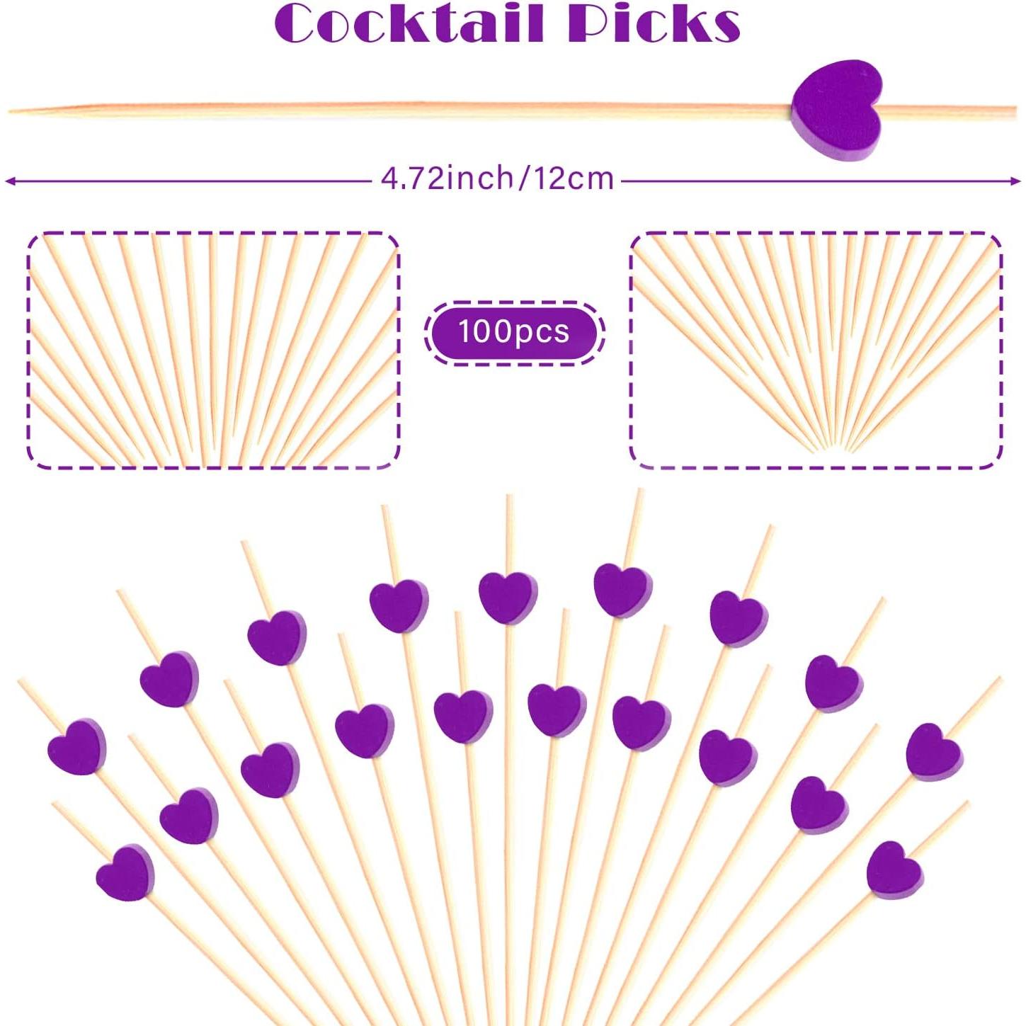 100 Palillos de Corazón Amor Púrpura 11.94 cm para Cócteles