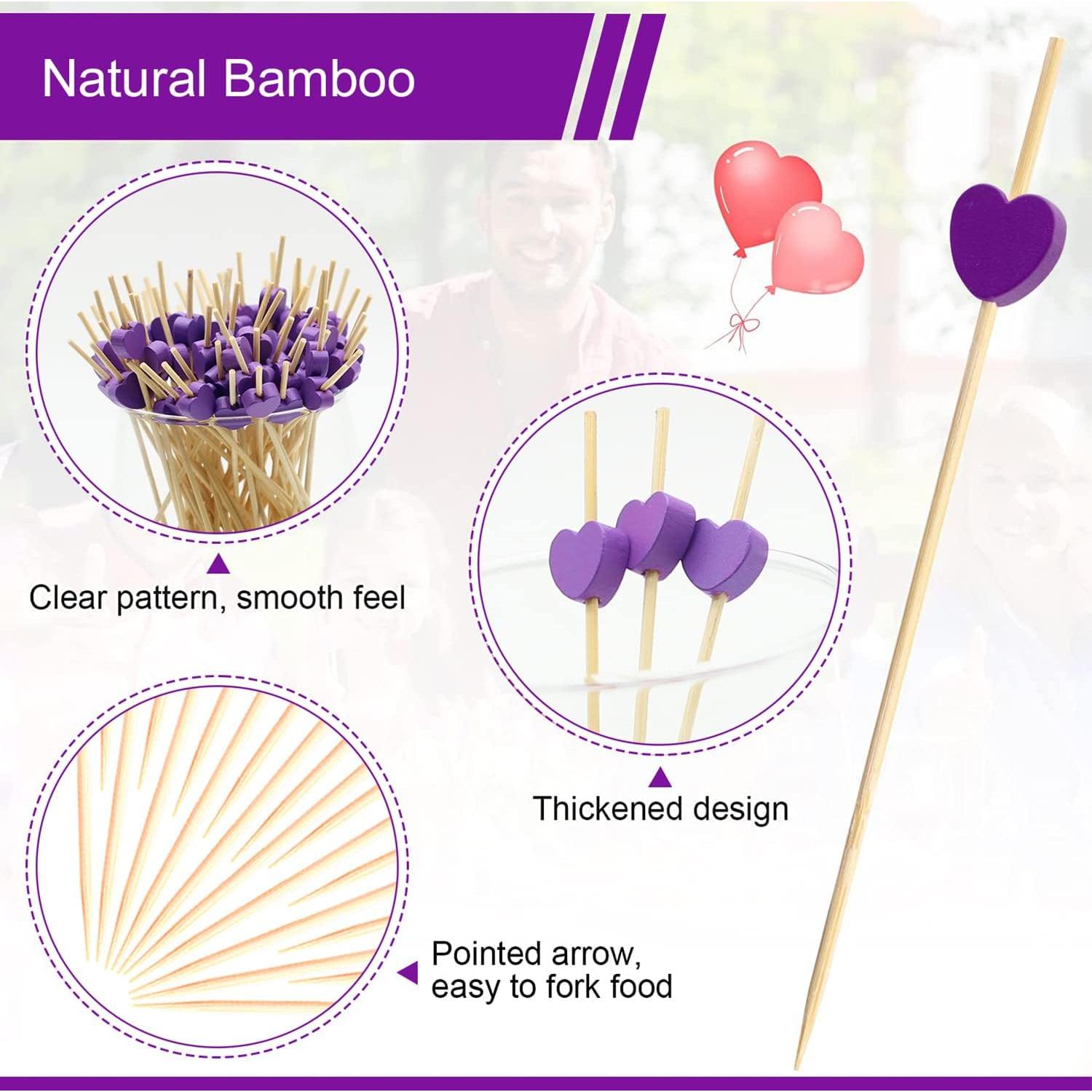 100 Palillos de Corazón Amor Púrpura 11.94 cm para Cócteles