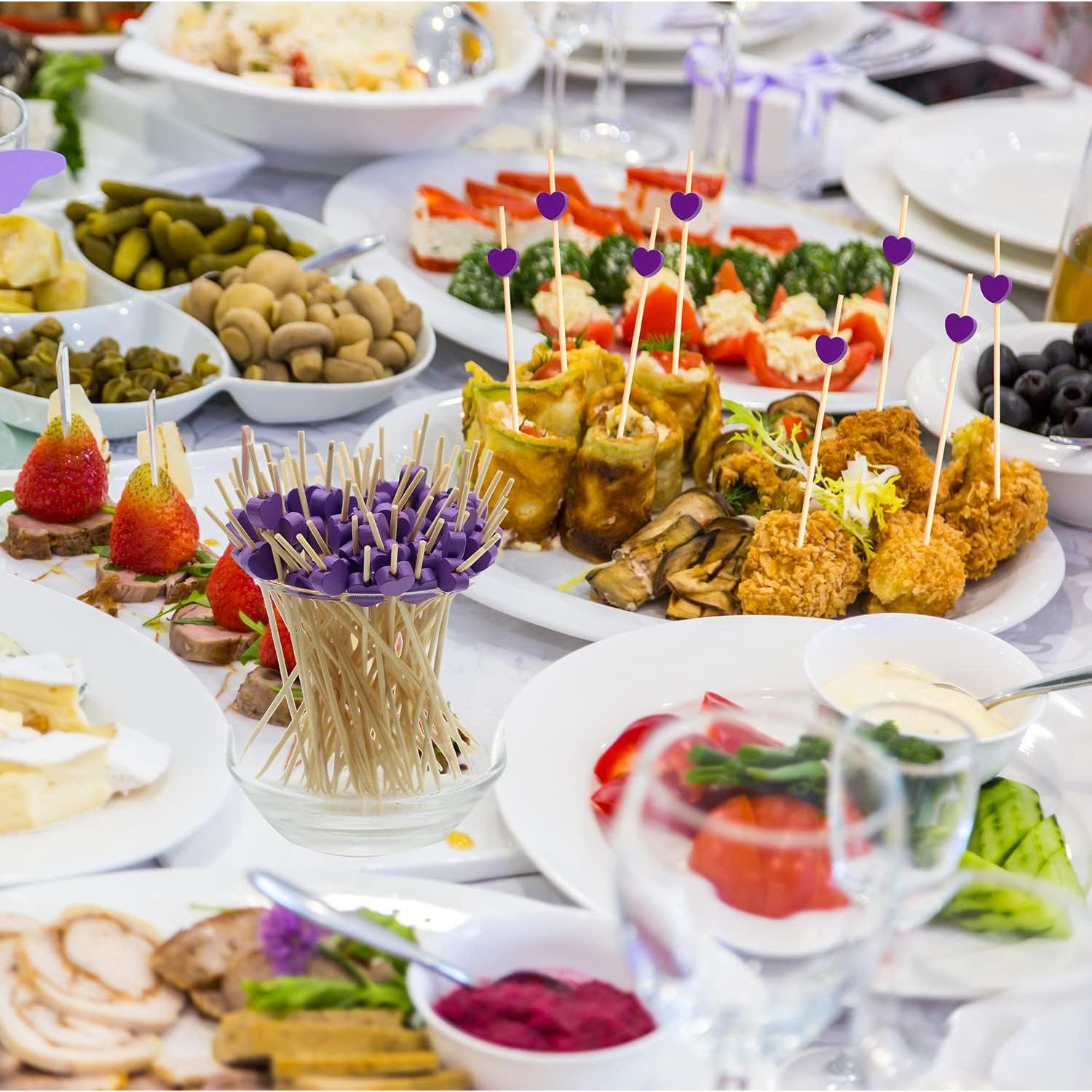 100 Palillos de Corazón Amor Púrpura 11.94 cm para Cócteles