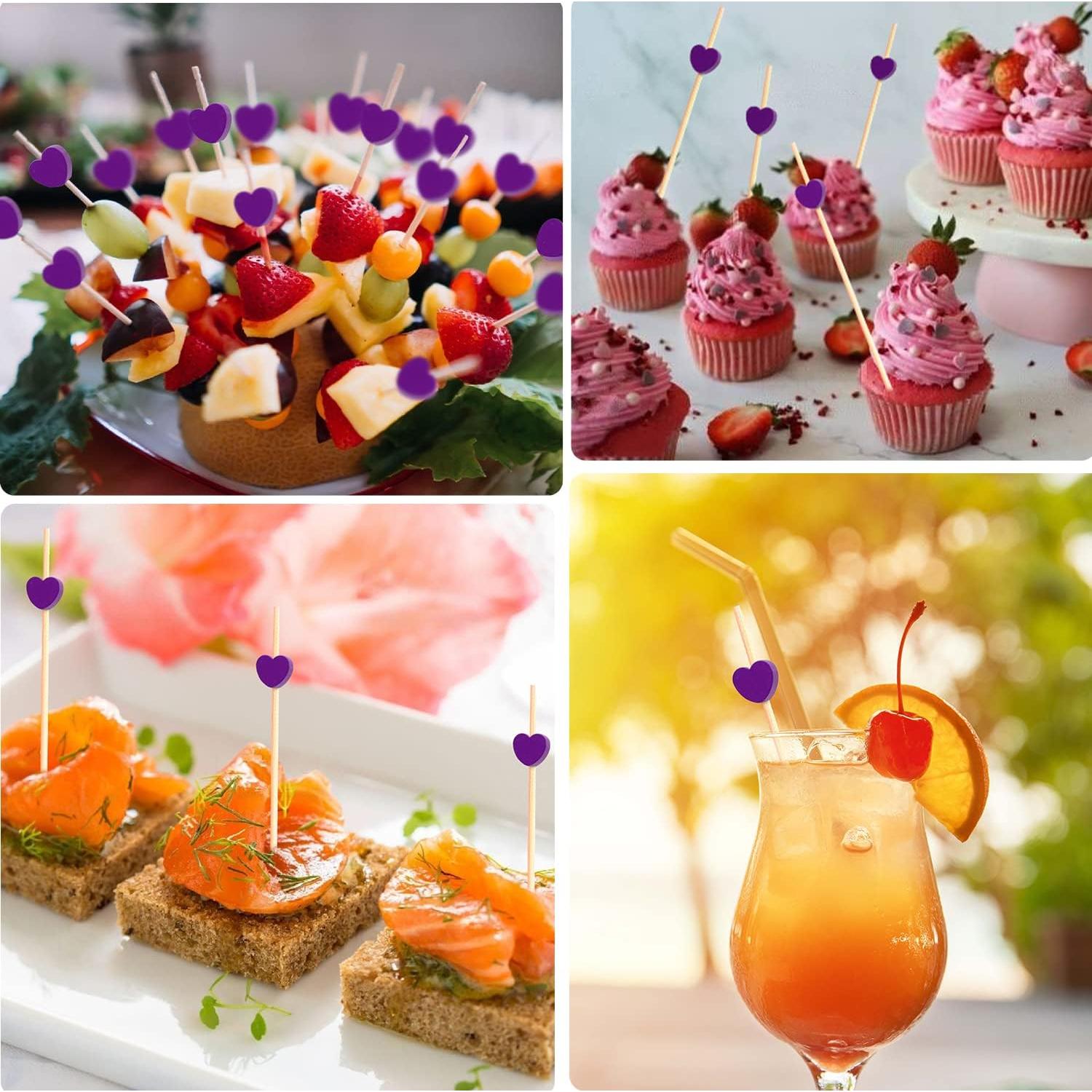 100 Palillos de Corazón Amor Púrpura 11.94 cm para Cócteles