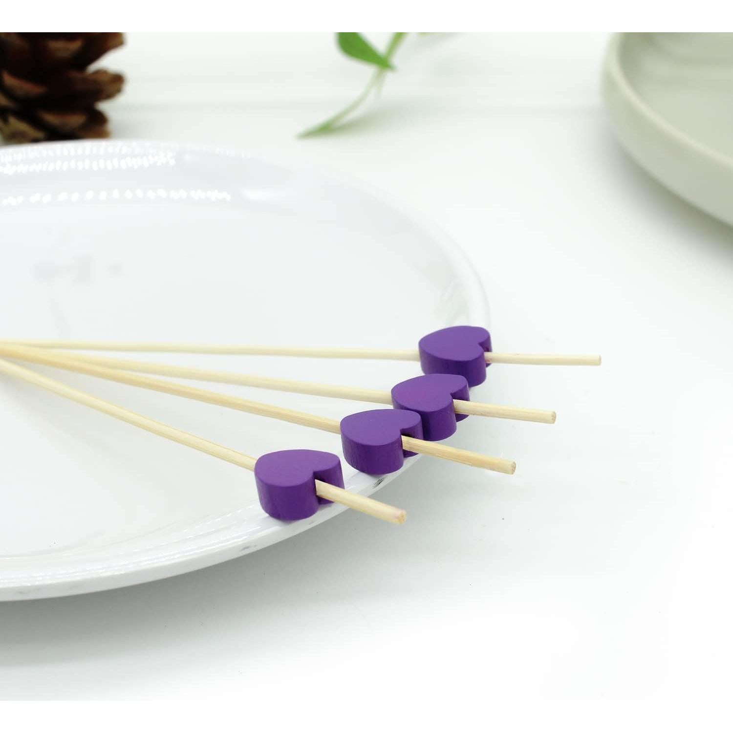 100 Palillos de Corazón Amor Púrpura 11.94 cm para Cócteles