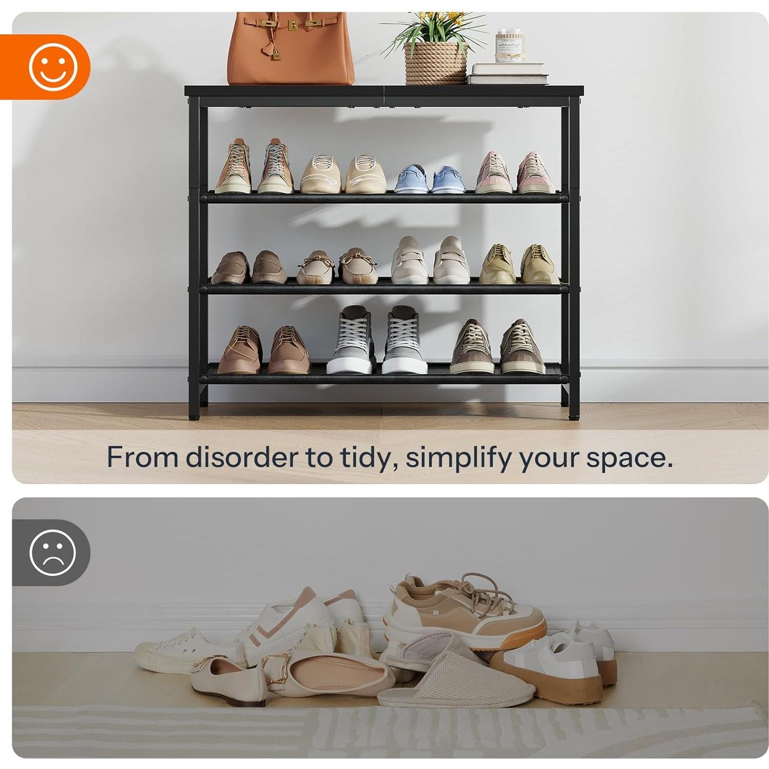 Estante para zapatos HOOBRO 4 niveles negro, organizador 12 pares