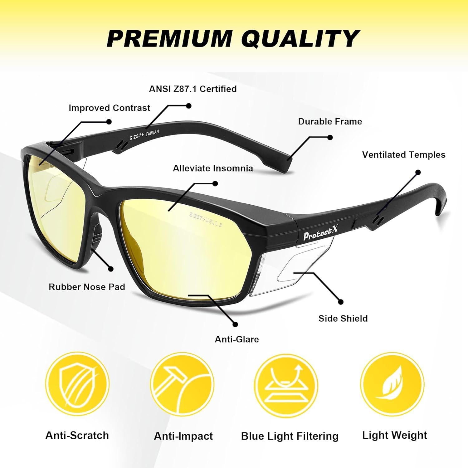 Gafas de Seguridad ProtectX Classic Ámbar Antivaho ANSI Z87.1