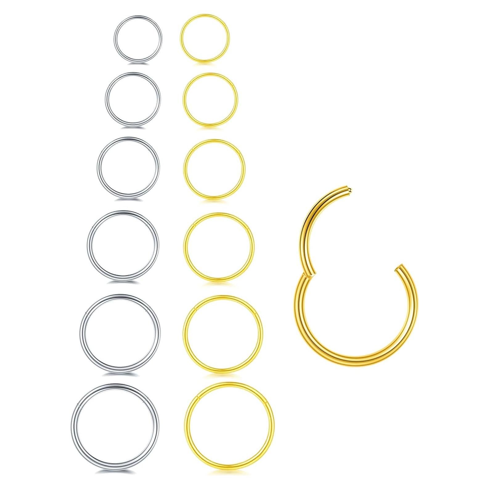 Aros Nasales 316L Acero Quirúrgico 12 Piezas 6-12mm