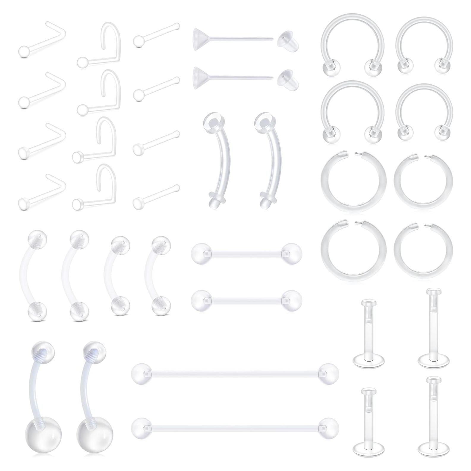 Conjunto de Piercing Transparente Fectas 38 Piezas Bioflex
