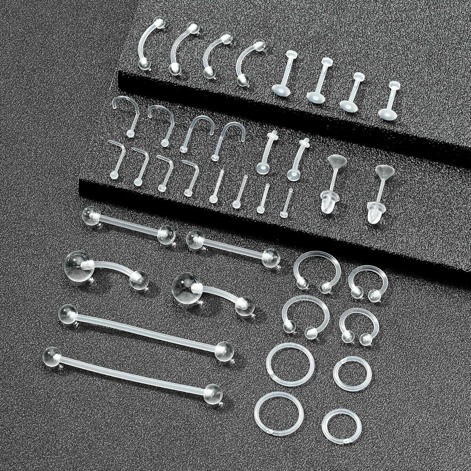 Conjunto de Piercing Transparente Fectas 38 Piezas Bioflex