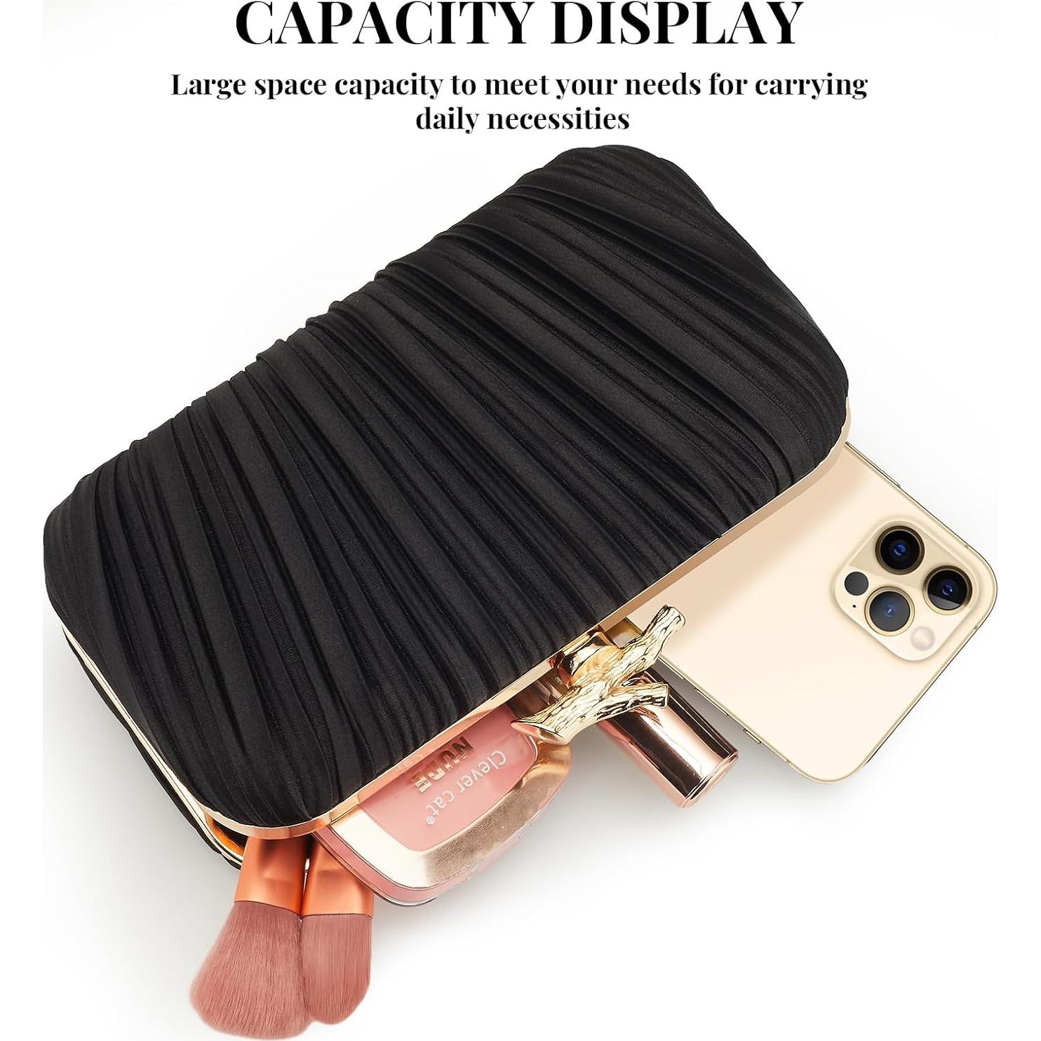 Bolso Clutch de Noche Suhatjia Negro con Cadena Desmontable