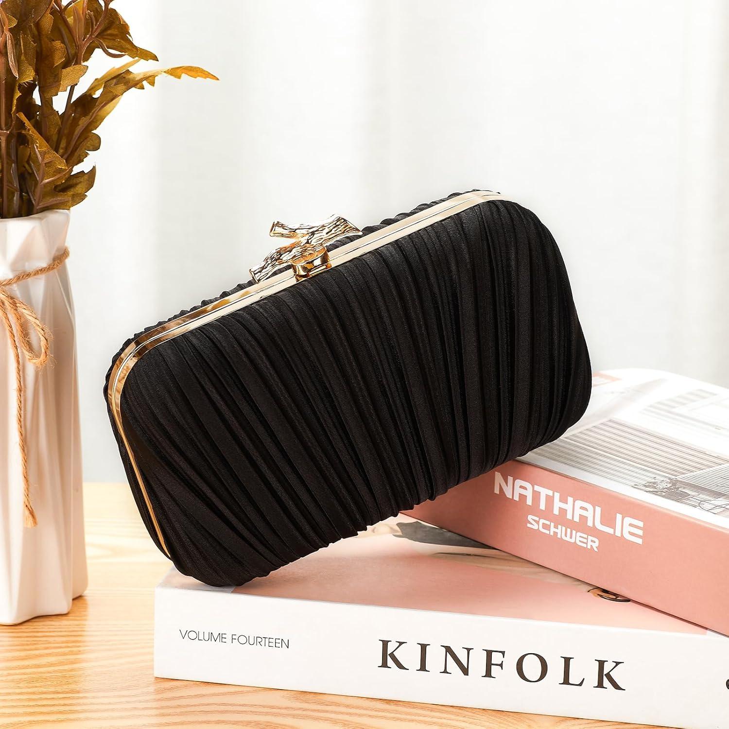 Bolso Clutch de Noche Suhatjia Negro con Cadena Desmontable