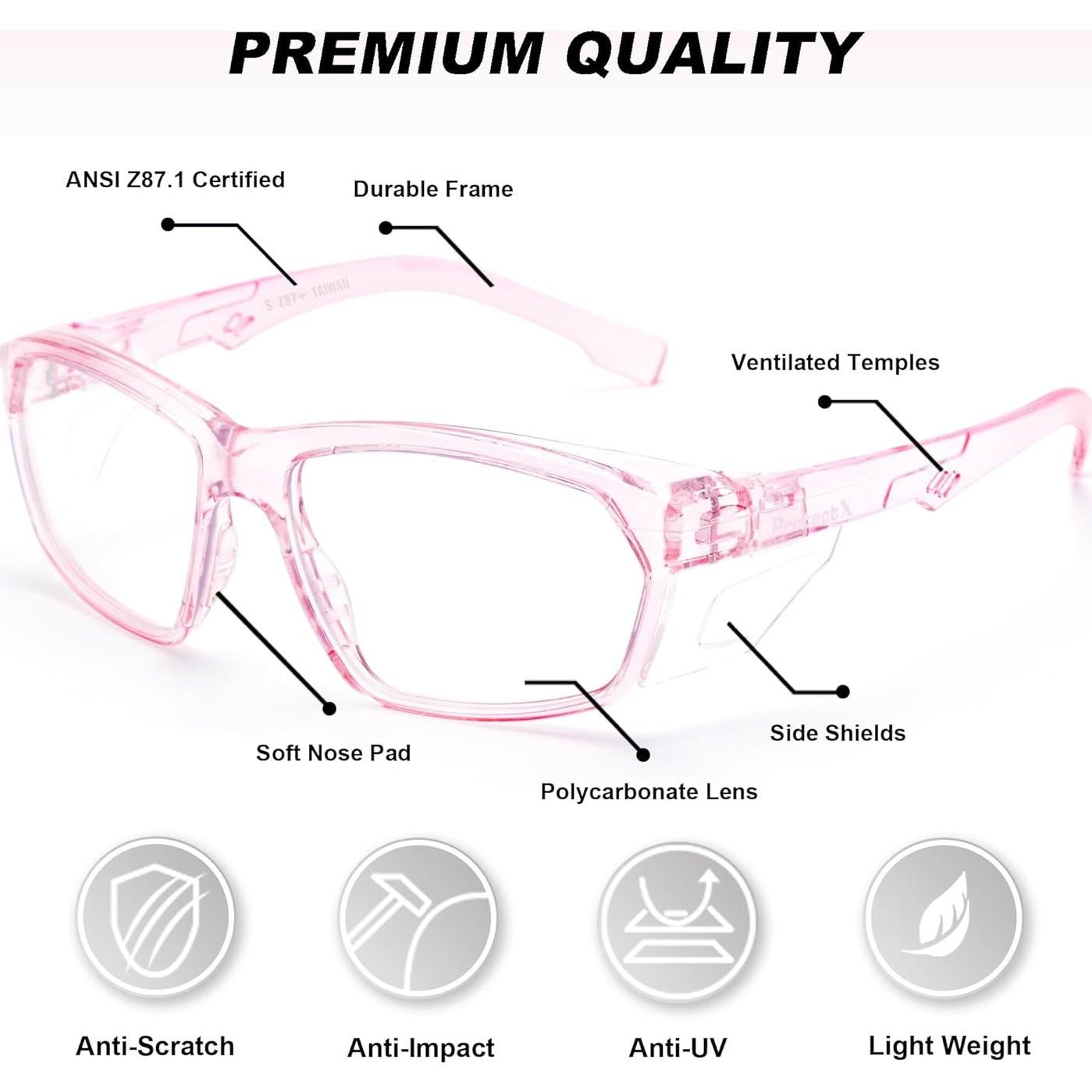 Gafas de Seguridad ProtectX Classic Rosa Antivaho y Arañazos