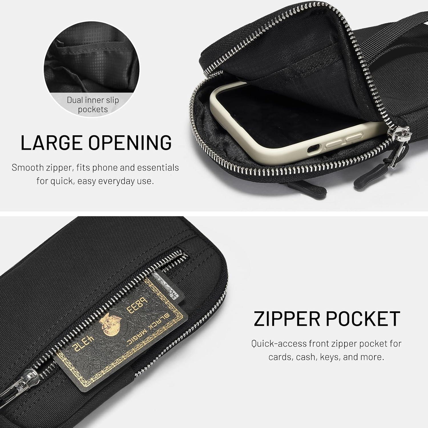 Cartera de muñeca unisex negra con 2 bolsillos y llavero