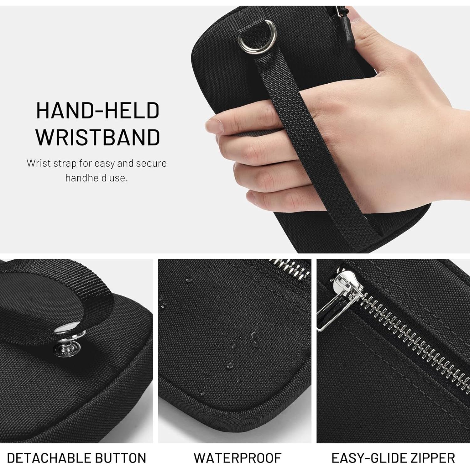 Cartera de muñeca unisex negra con 2 bolsillos y llavero