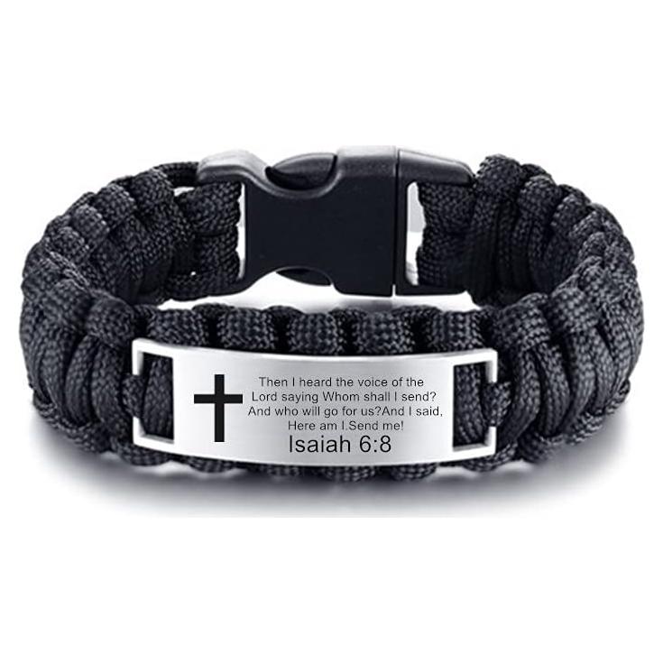 Pulsera de Supervivencia ZKXXJ Isaías para Hombres - Acero Inoxidable con Cruz
