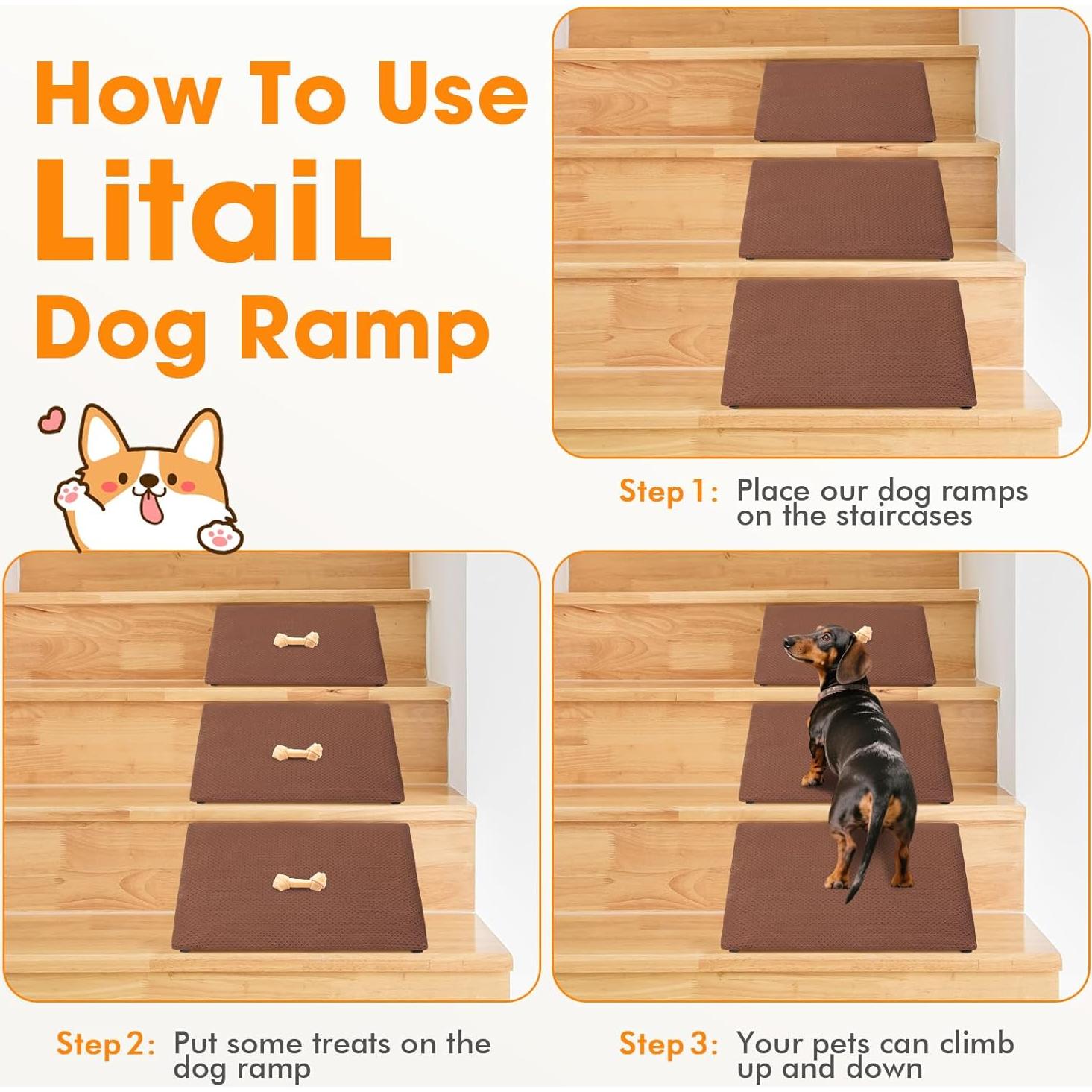 Rampas para Perros LitaiL - 3 Paquetes Antideslizantes 70kg