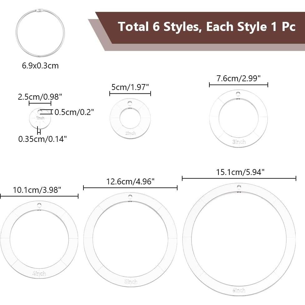 Plantillas Acrílicas Circulares NBEADS 6 Pcs para Costura 1-15 cm