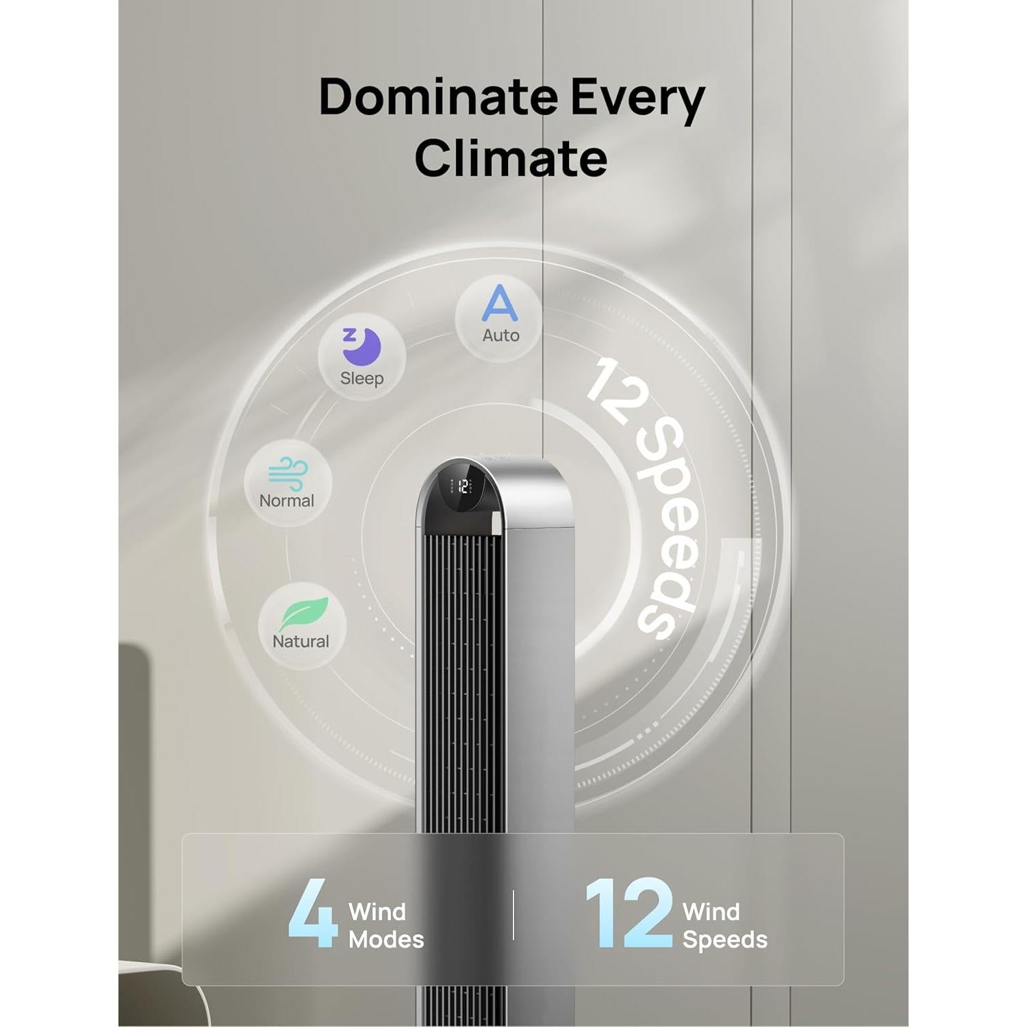 Ventilador de Torre Dreo Pilot Max 106 cm Silencioso 12 Velocidades