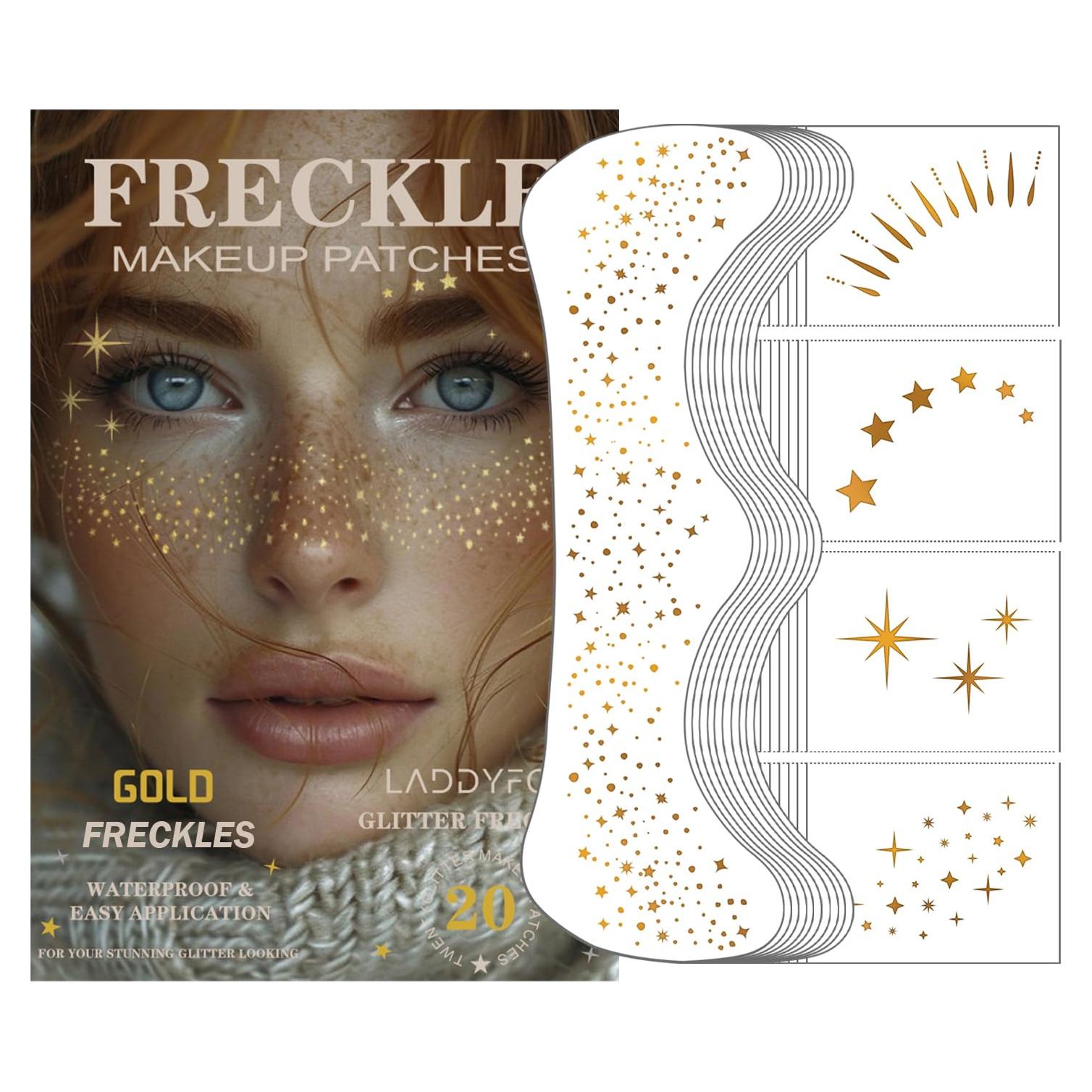20 Parches de Maquillaje Facial Dorados LADDYFOX - Pecas Brillantes