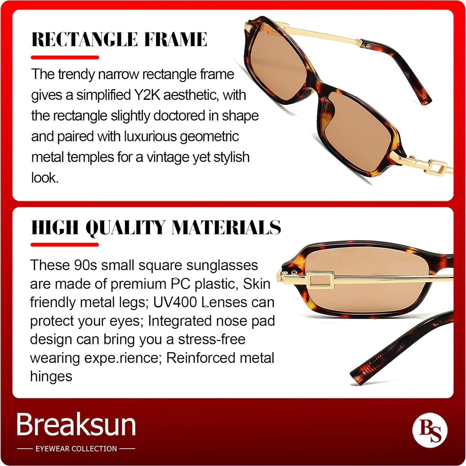 Gafas de sol rectangulares retro Breaksun 2025 UV400