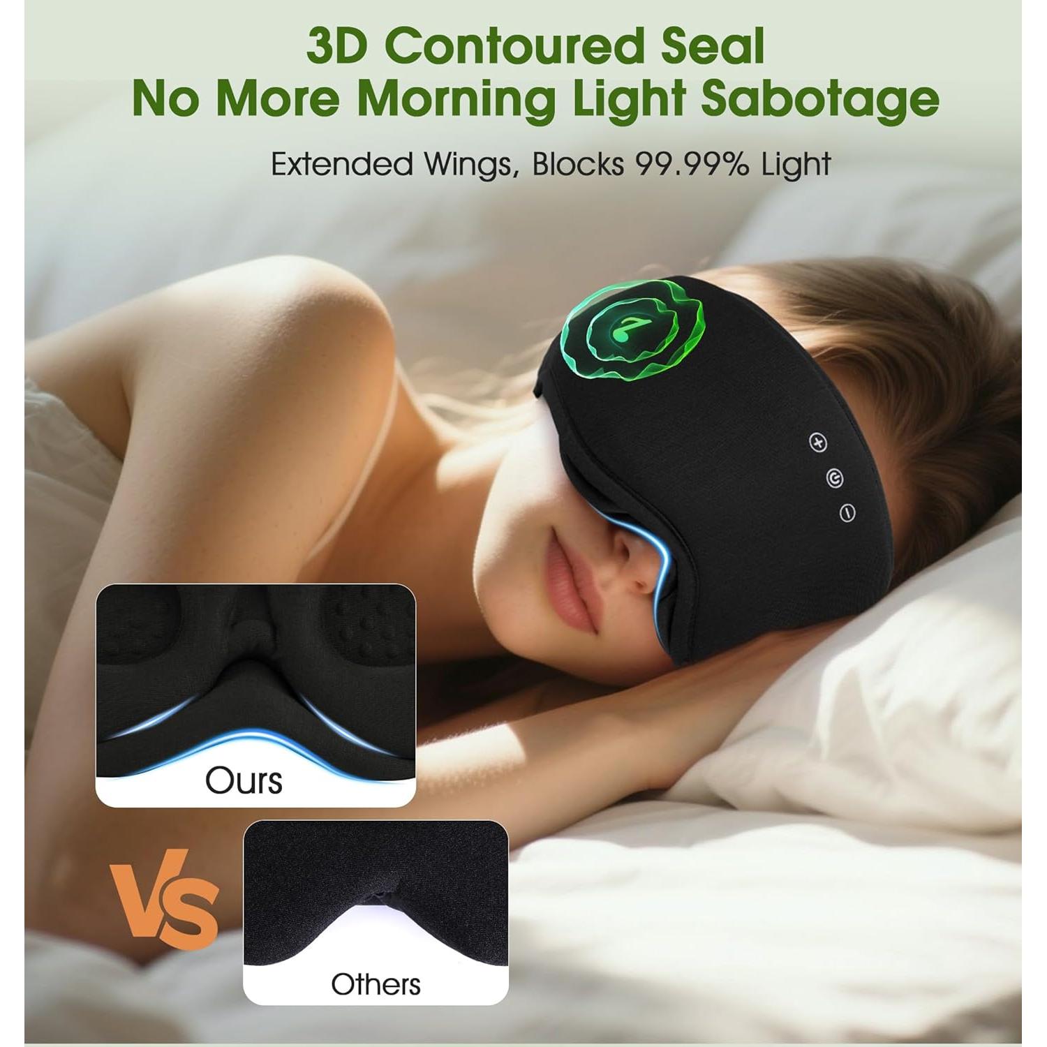 Máscara de Sueño Bluetooth LC-dolida 3D Algodón Bambú Negra