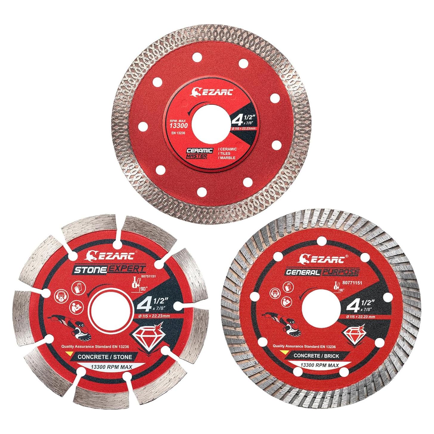 Hojas de sierra de diamante EZARC 4.5" para amoladora - 3PCS