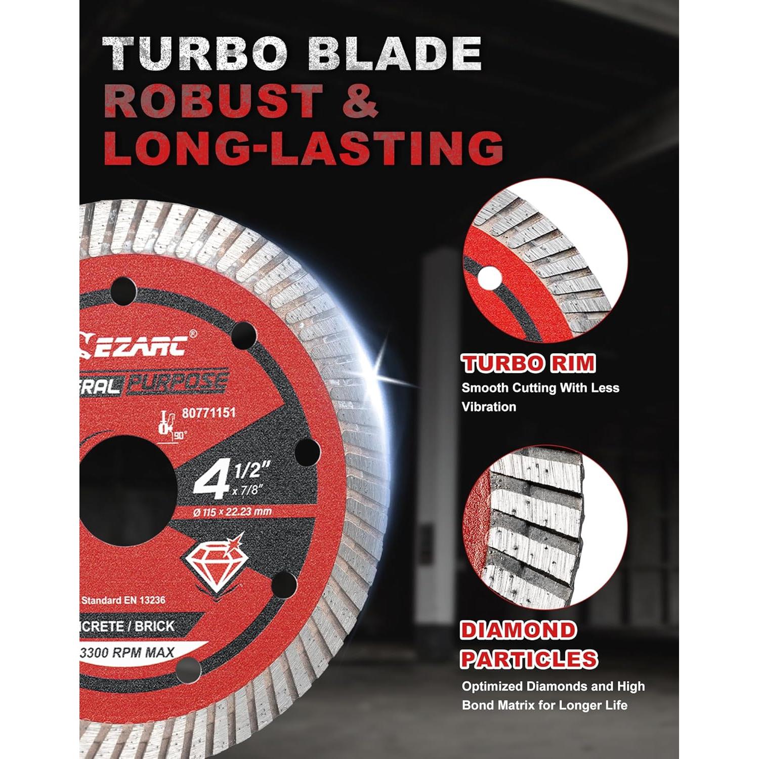 Hojas de sierra de diamante EZARC 4.5" para amoladora - 3PCS