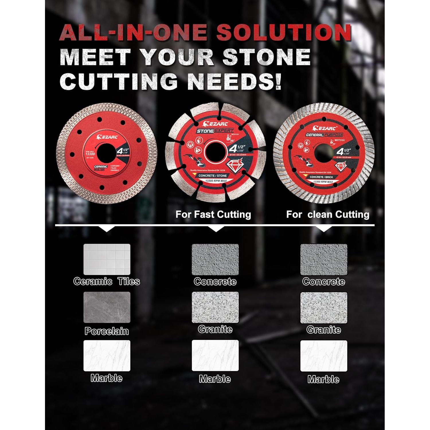 Hojas de sierra de diamante EZARC 4.5" para amoladora - 3PCS