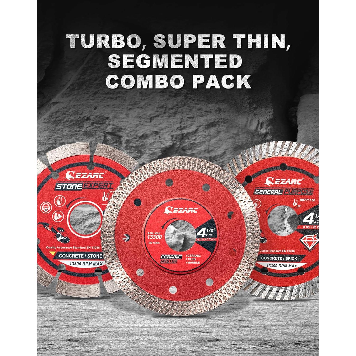 Hojas de sierra de diamante EZARC 4.5" para amoladora - 3PCS