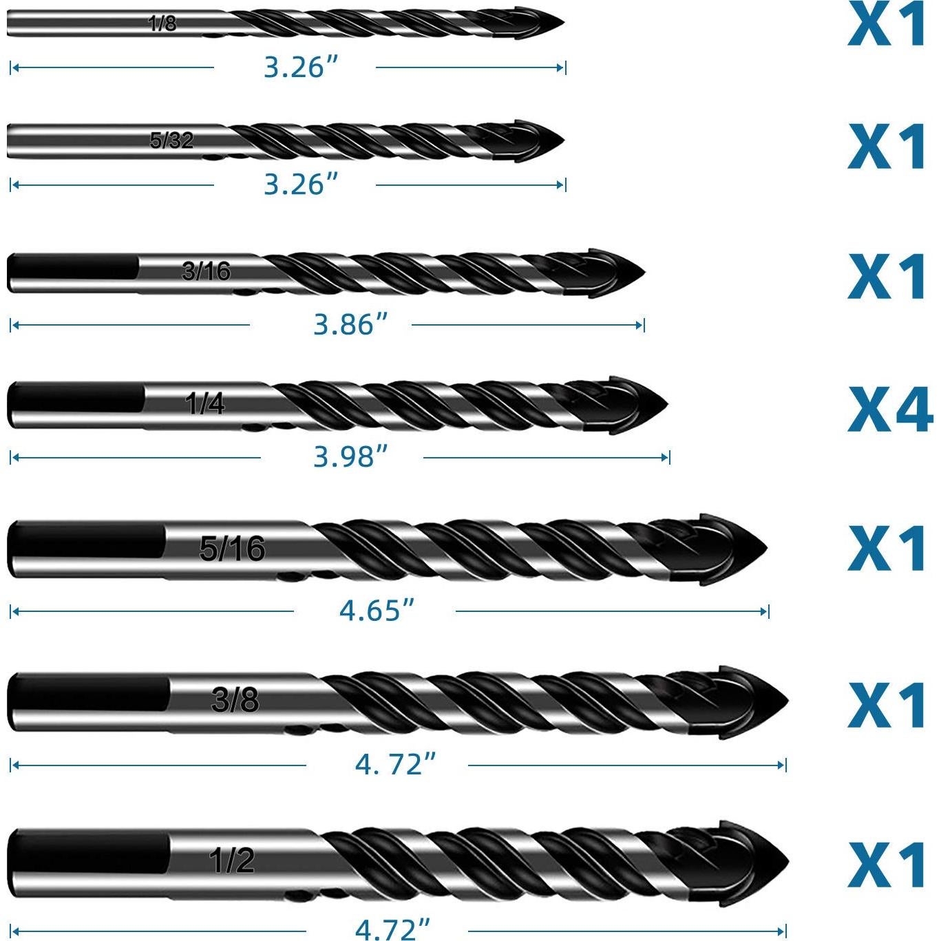 Juego de Brocas de Mampostería 10 Piezas DKIBBITH 3.2 a 12.7 mm