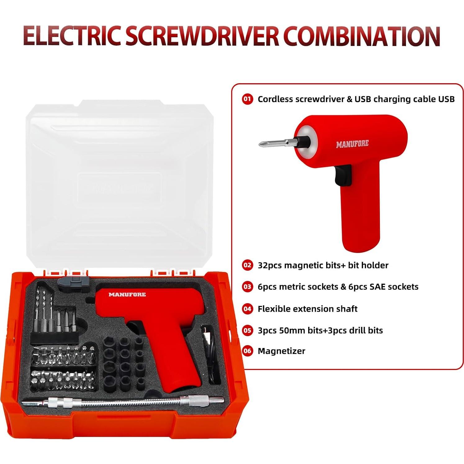 Juego de destornilladores eléctricos MANUFORE 55 piezas 3.7V