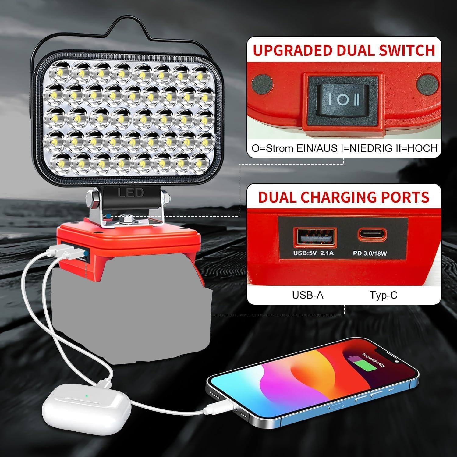 Luz de Trabajo LED Inalámbrica Milwaukee 80W 18V USB Tipo C