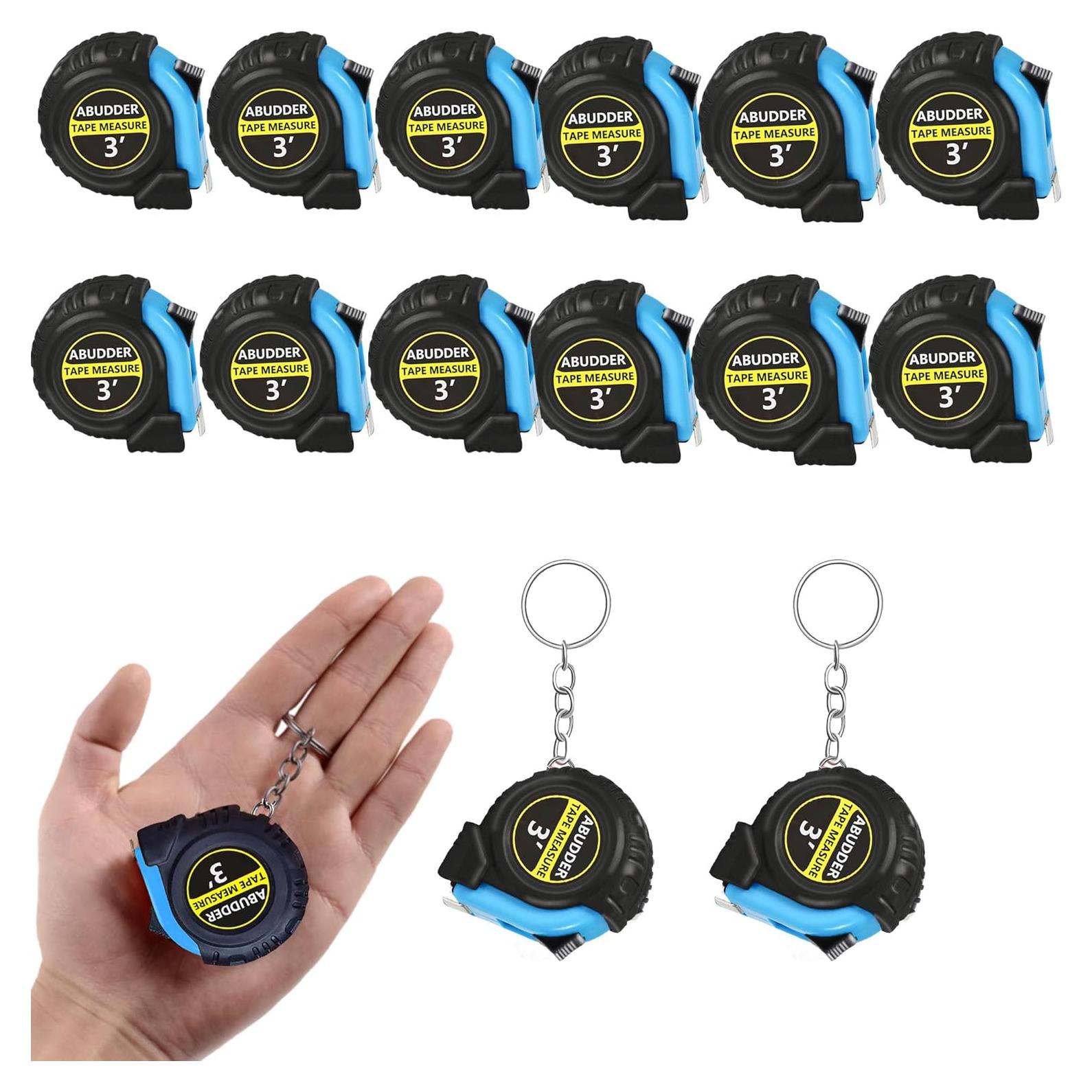 Paquete de 12 llaveros con cinta métrica retráctil 1m azul