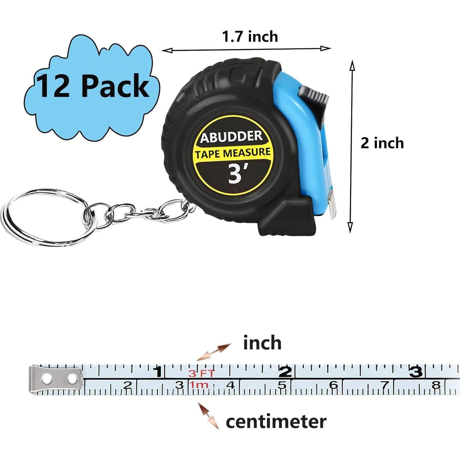 Paquete de 12 llaveros con cinta métrica retráctil 1m azul