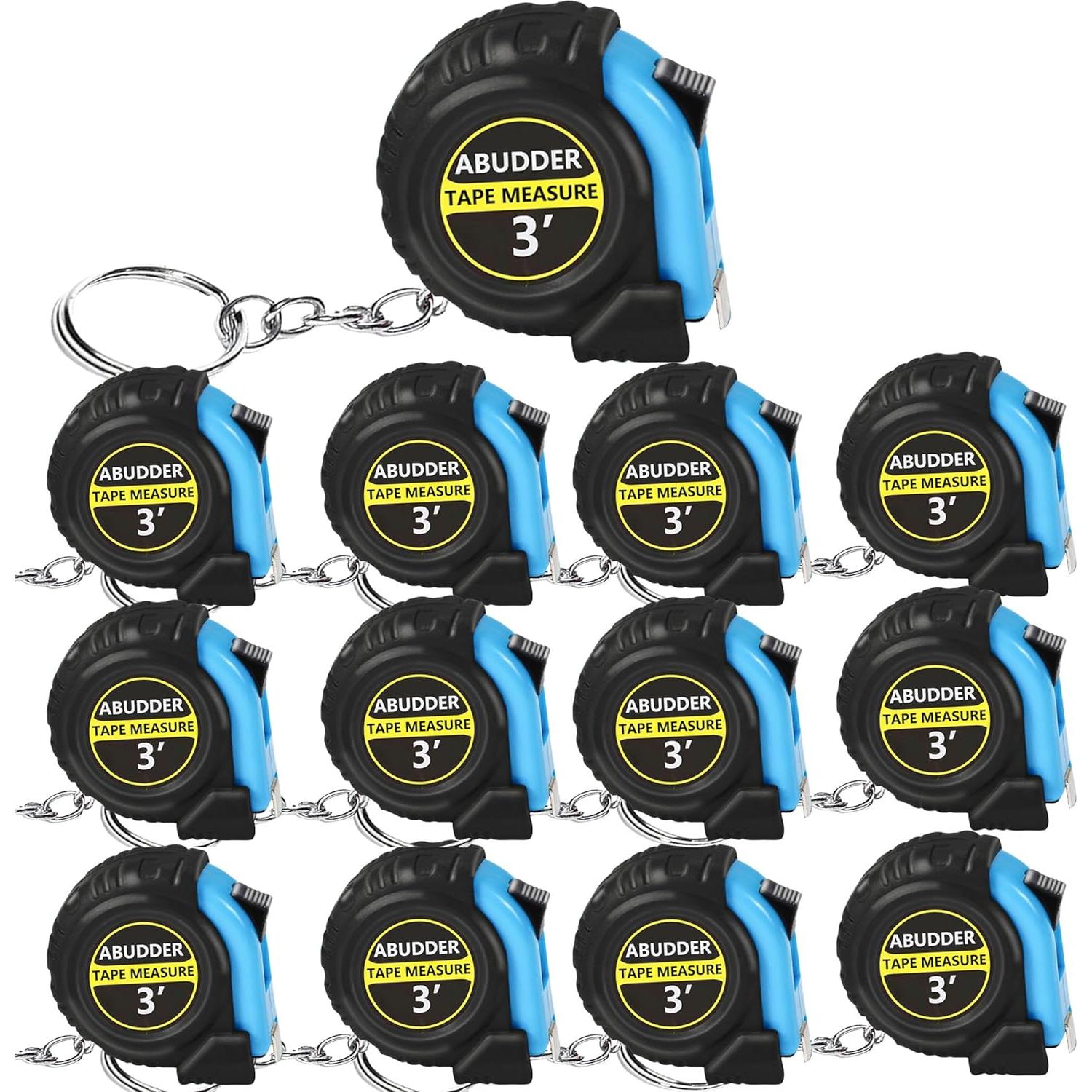 Paquete de 12 llaveros con cinta métrica retráctil 1m azul