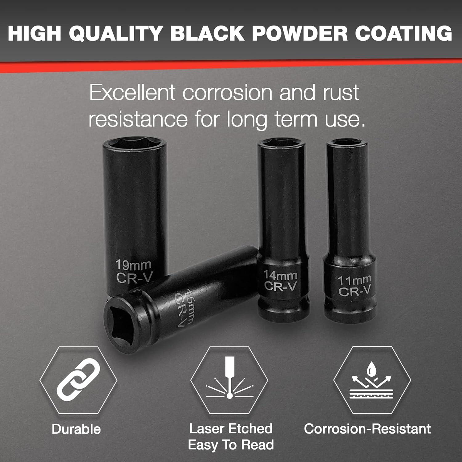 Juego de Enchufes de Impacto 33pcs EACELIY 1/2" (8-22mm) Acero Cr-V