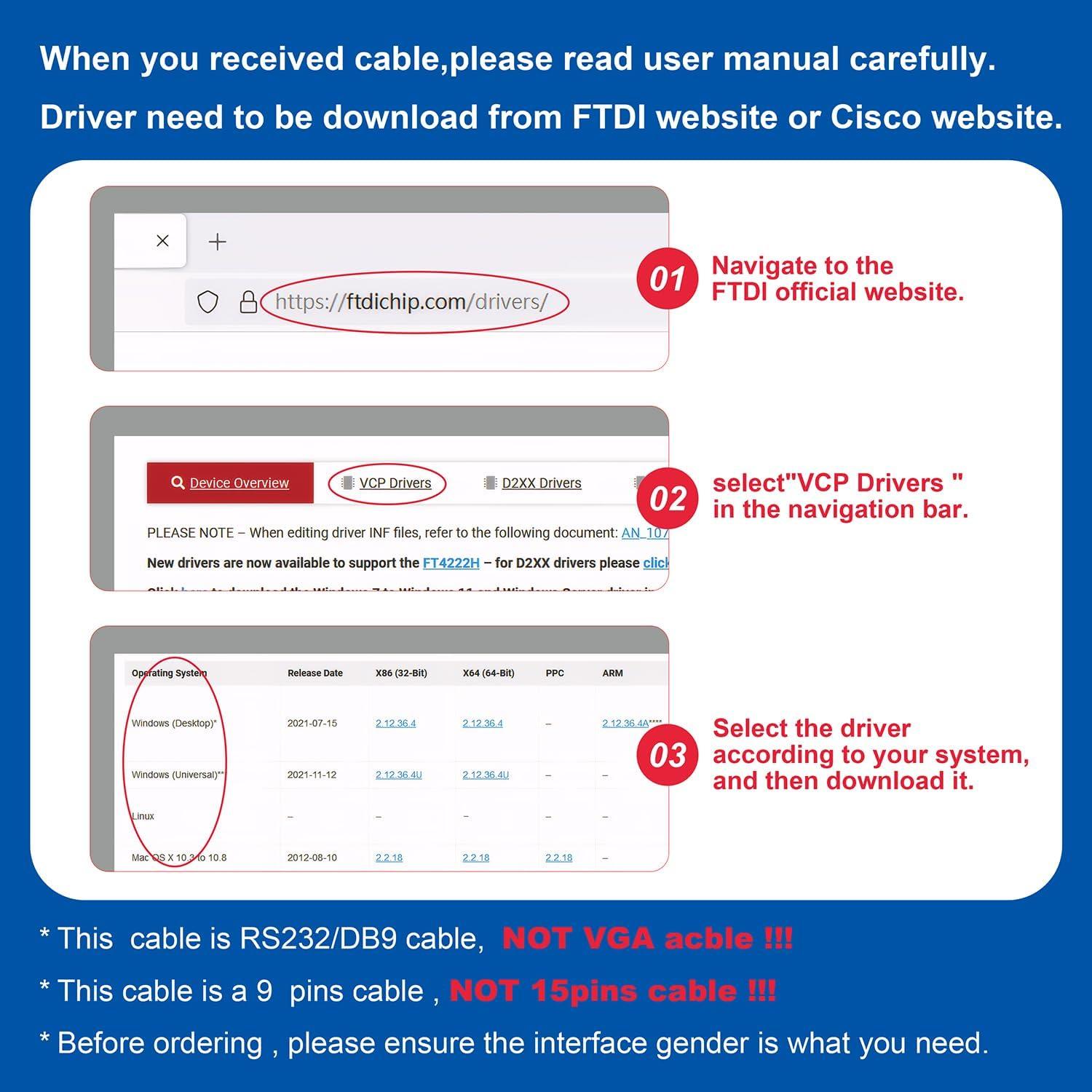 Cable USB a RS232 Serial DB9 Macho OIKWAN 2-Pack 1.83m