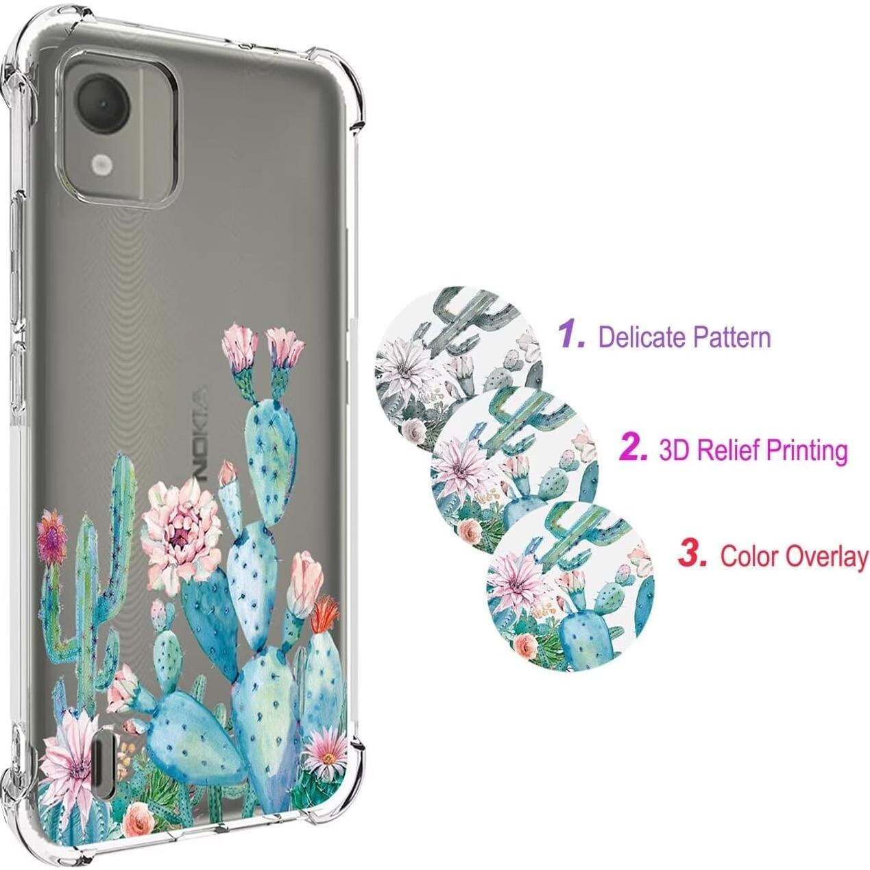 Funda protectora TPU para Nokia C110 - Diseño Floral Cactus