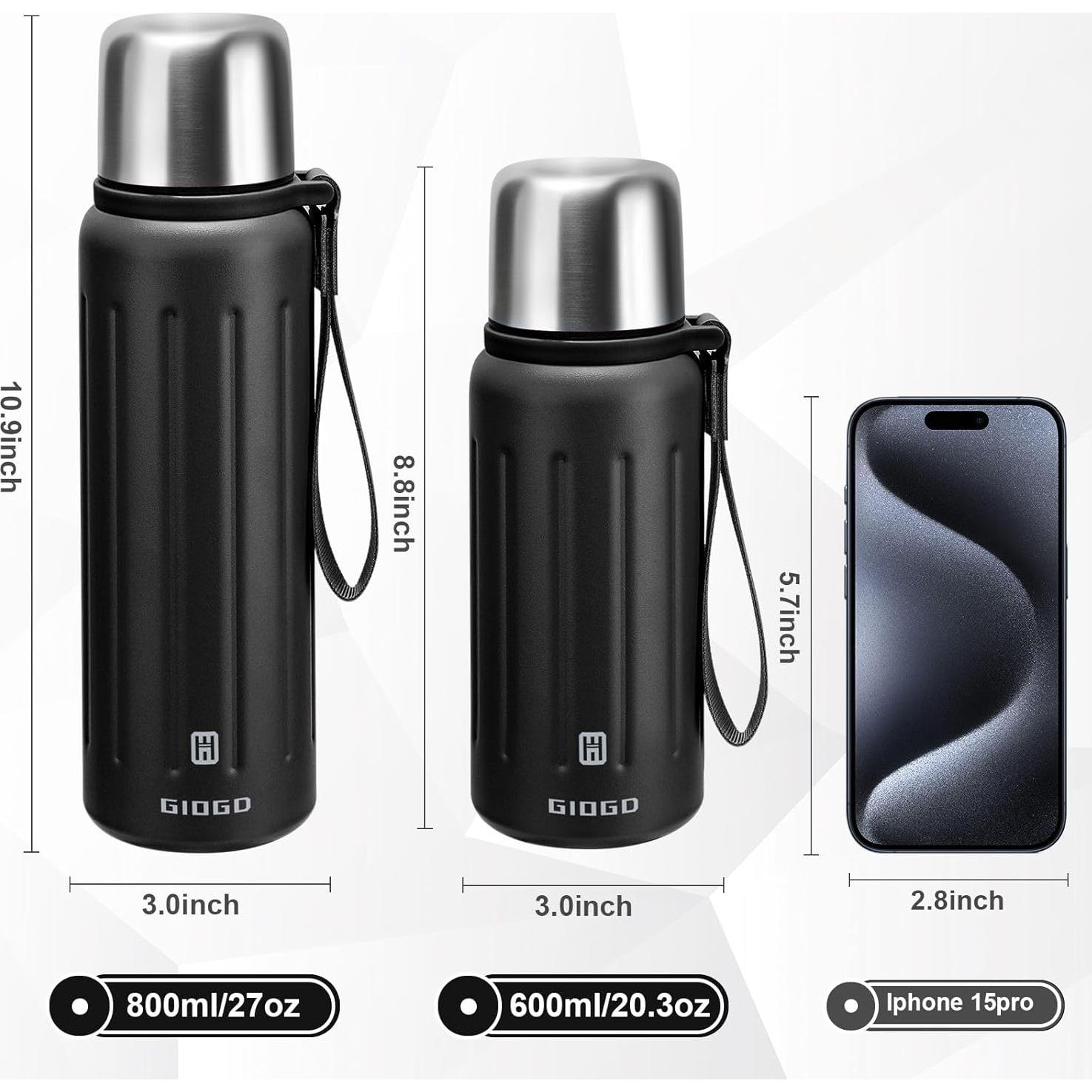 Botella Térmica de Acero Inoxidable GIOGD 600ml Negra