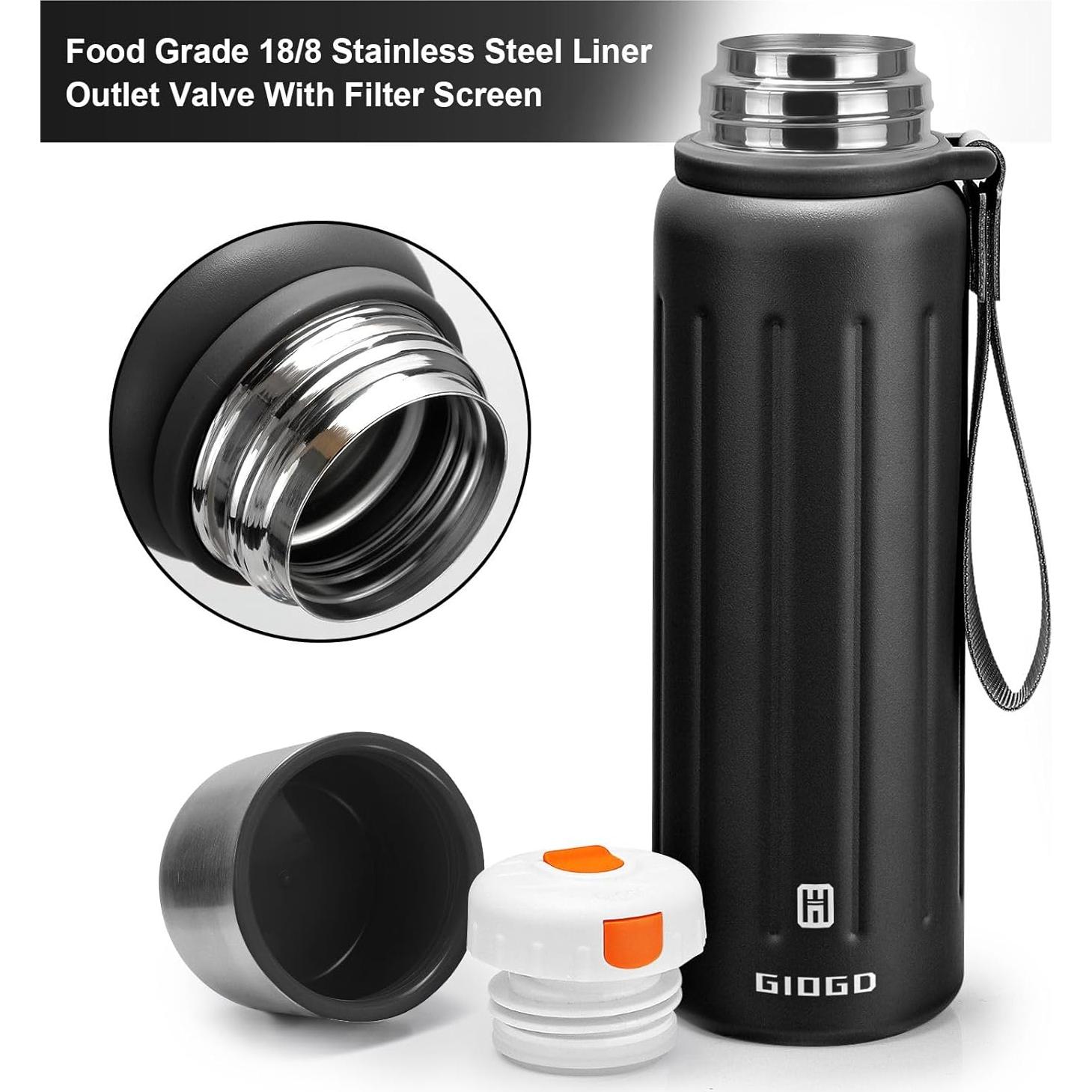 Botella Térmica de Acero Inoxidable GIOGD 600ml Negra