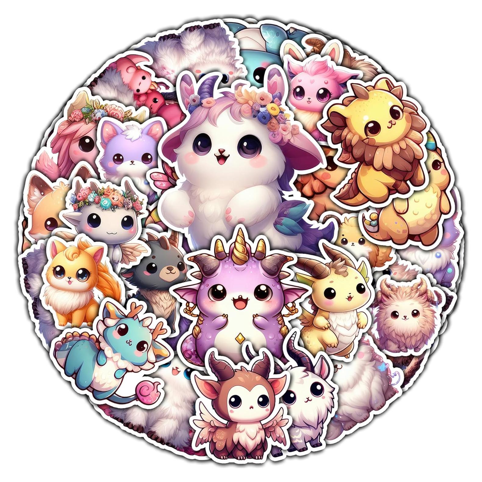 Pack 50 Pegatinas Kawaii de Animales BIGZORO Impermeables