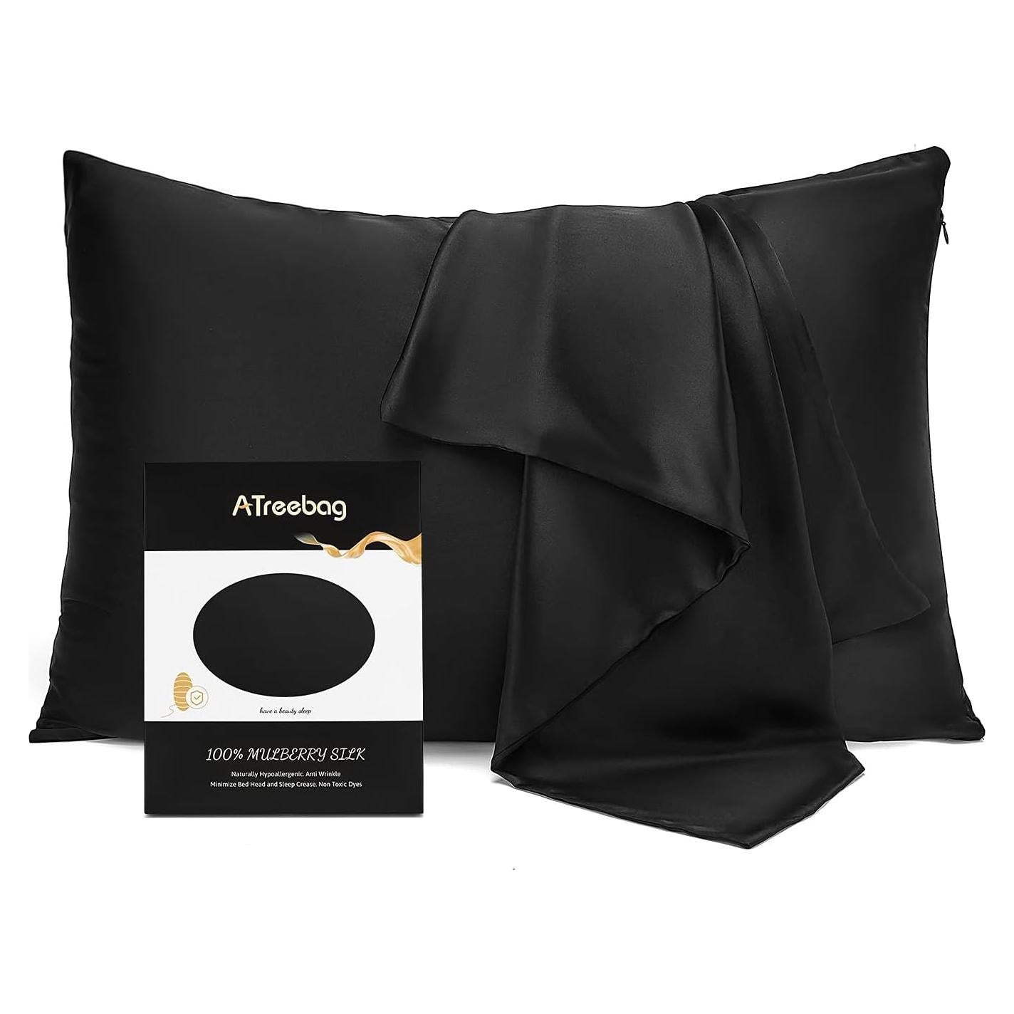 Funda de Almohada 100% Seda Morera ATreebag 33x46cm Negra