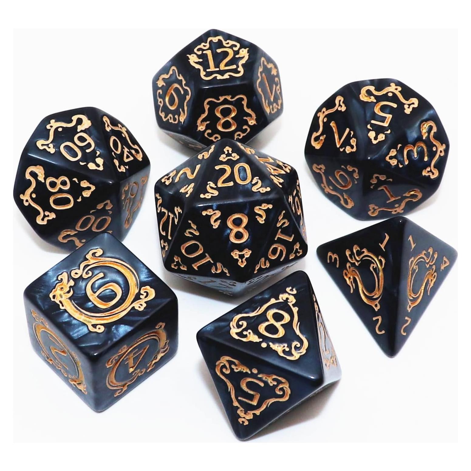 Juego de Dados Poliedricos DND CREEBUY 7 Piezas Negro Dragón