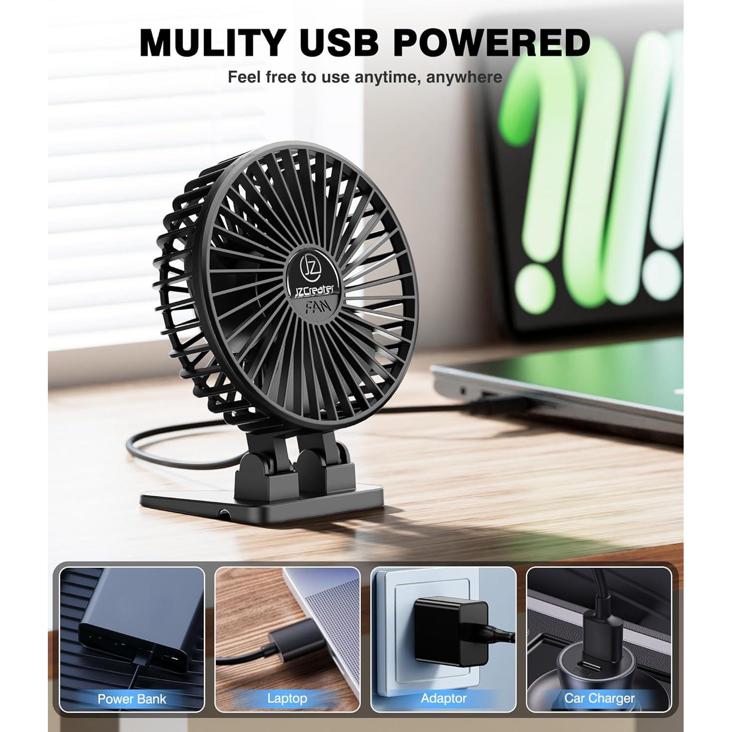 Ventilador de Escritorio JZCreater Mini USB 3 Velocidades Silencioso