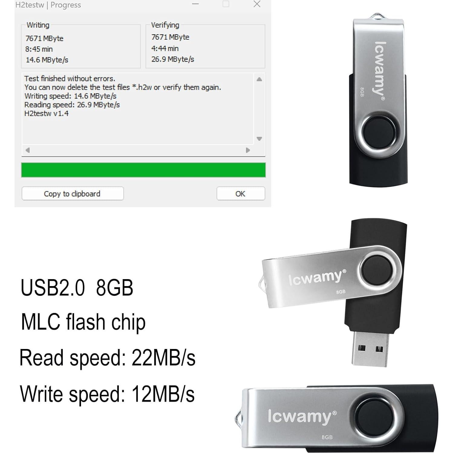 Pendrive USB 8GB MLC Negro - Paquete de 2 Unidades