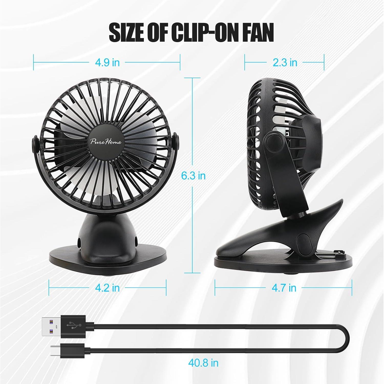 Ventilador Clip Portátil PureHome BlackFanH01 3 Velocidades