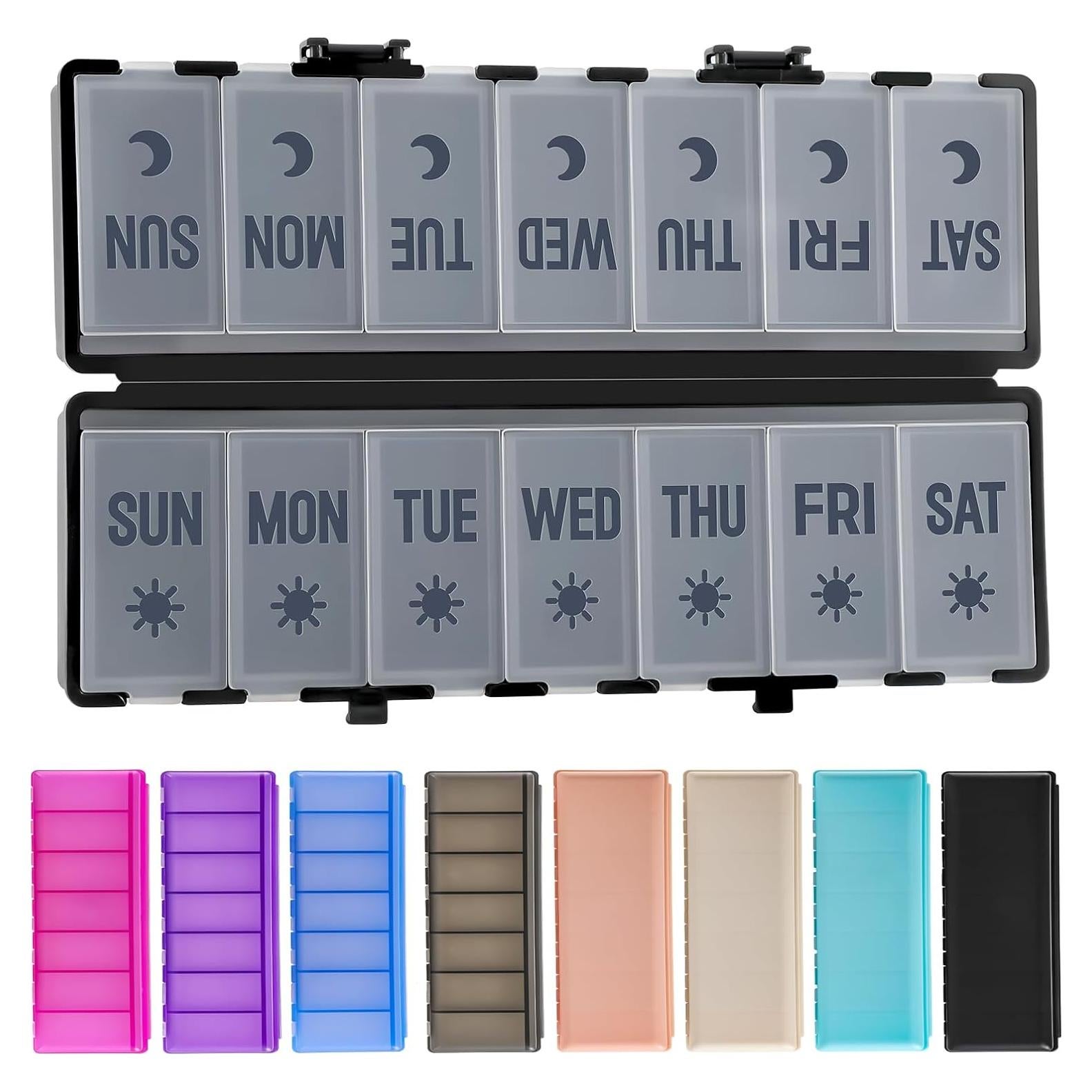 Organizador de Pastillas Plegable AOZITA 7 Días AM PM Negro