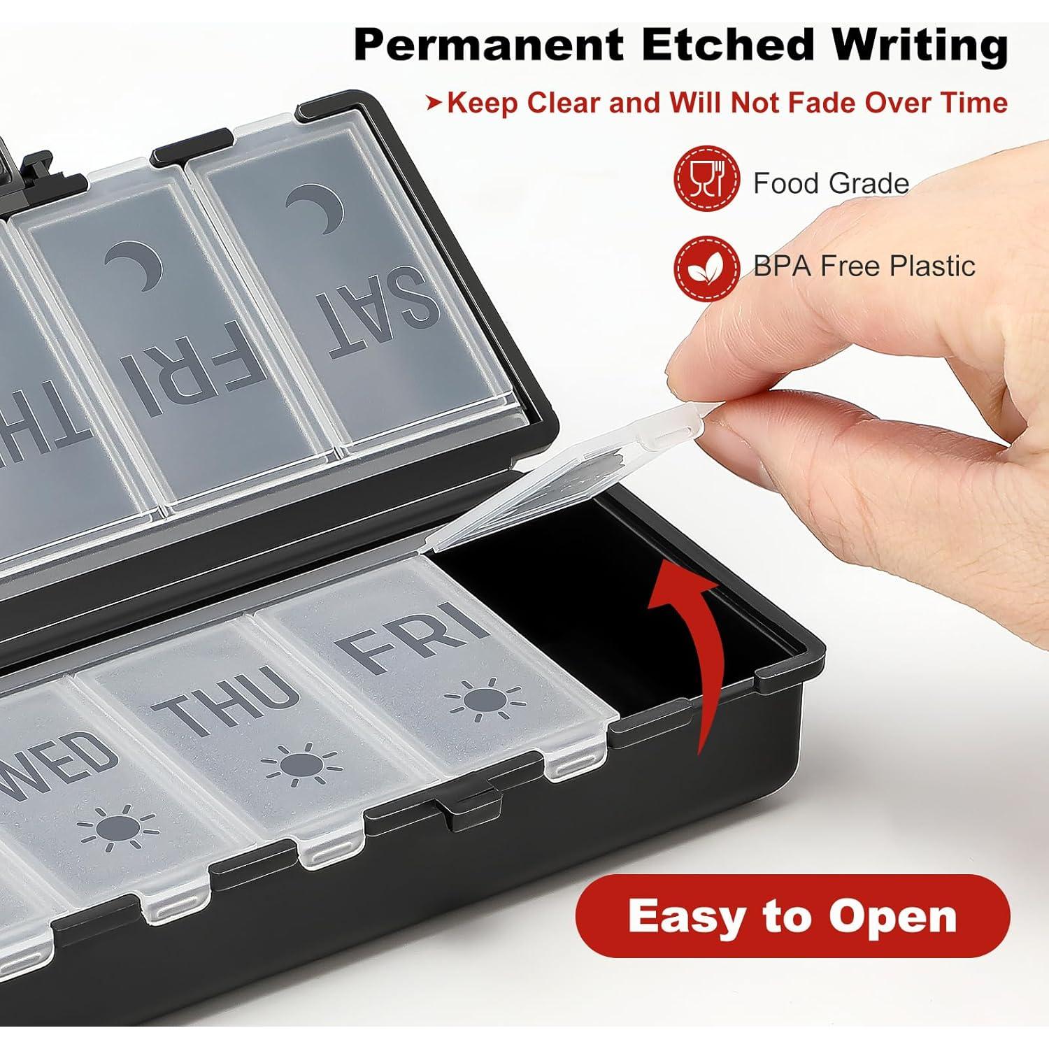 Organizador de Pastillas Plegable AOZITA 7 Días AM PM Negro