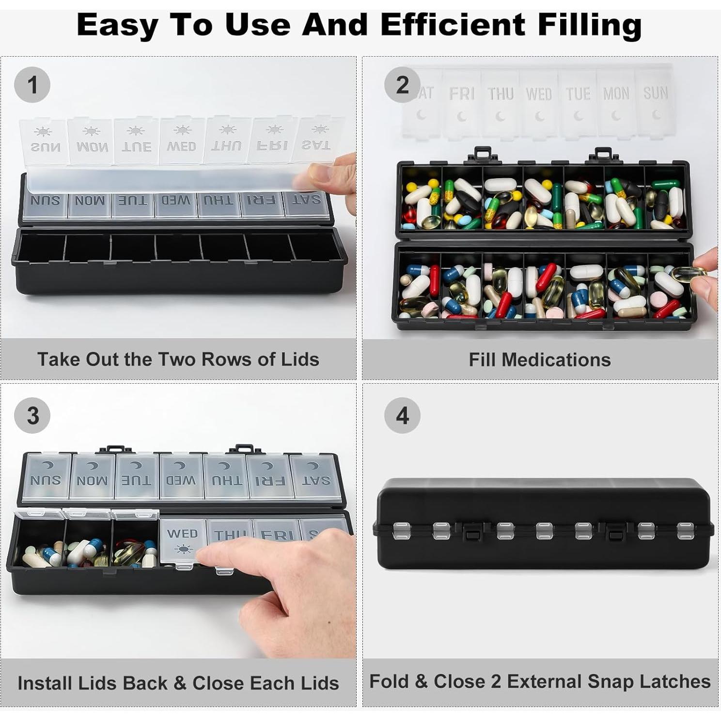 Organizador de Pastillas Plegable AOZITA 7 Días AM PM Negro