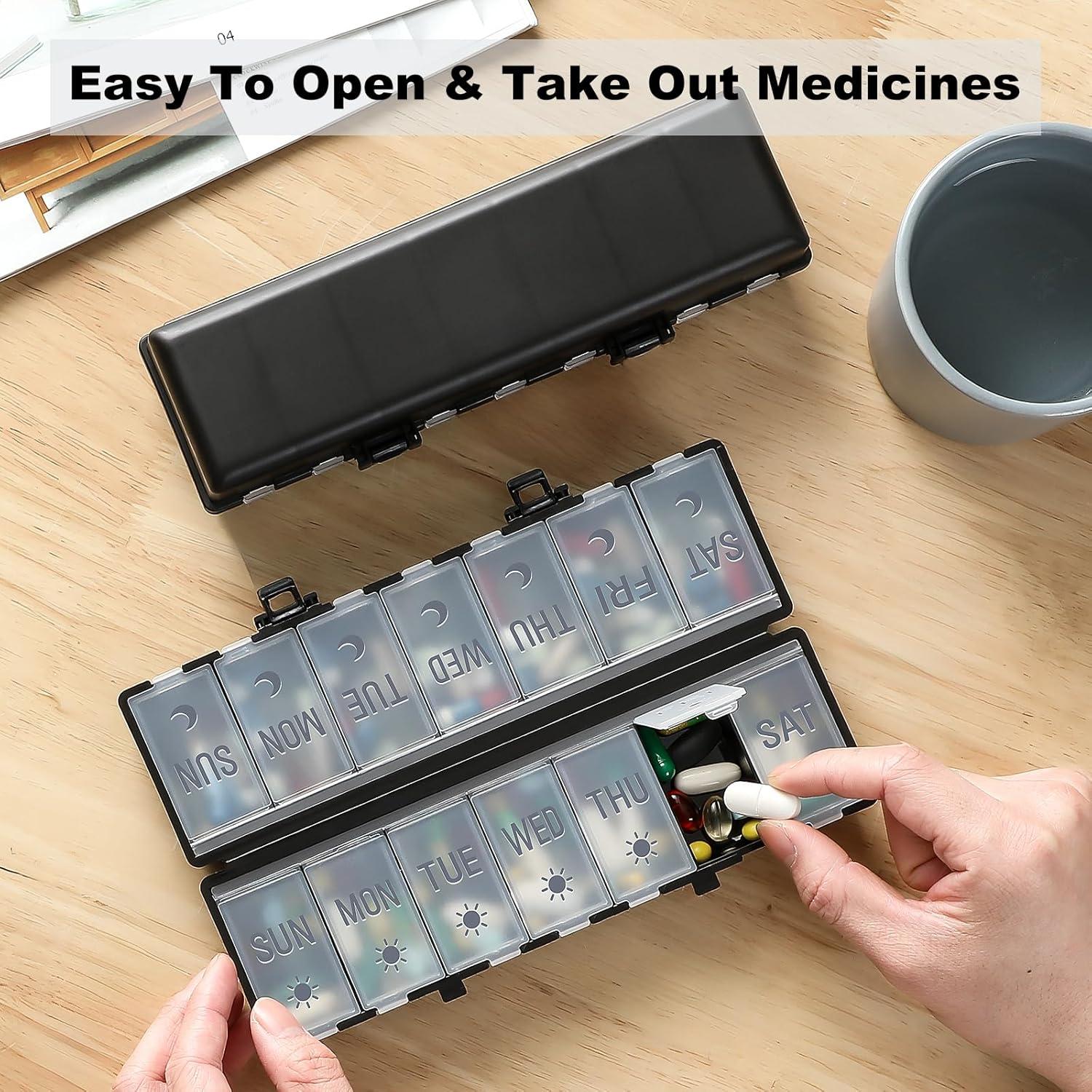 Organizador de Pastillas Plegable AOZITA 7 Días AM PM Negro