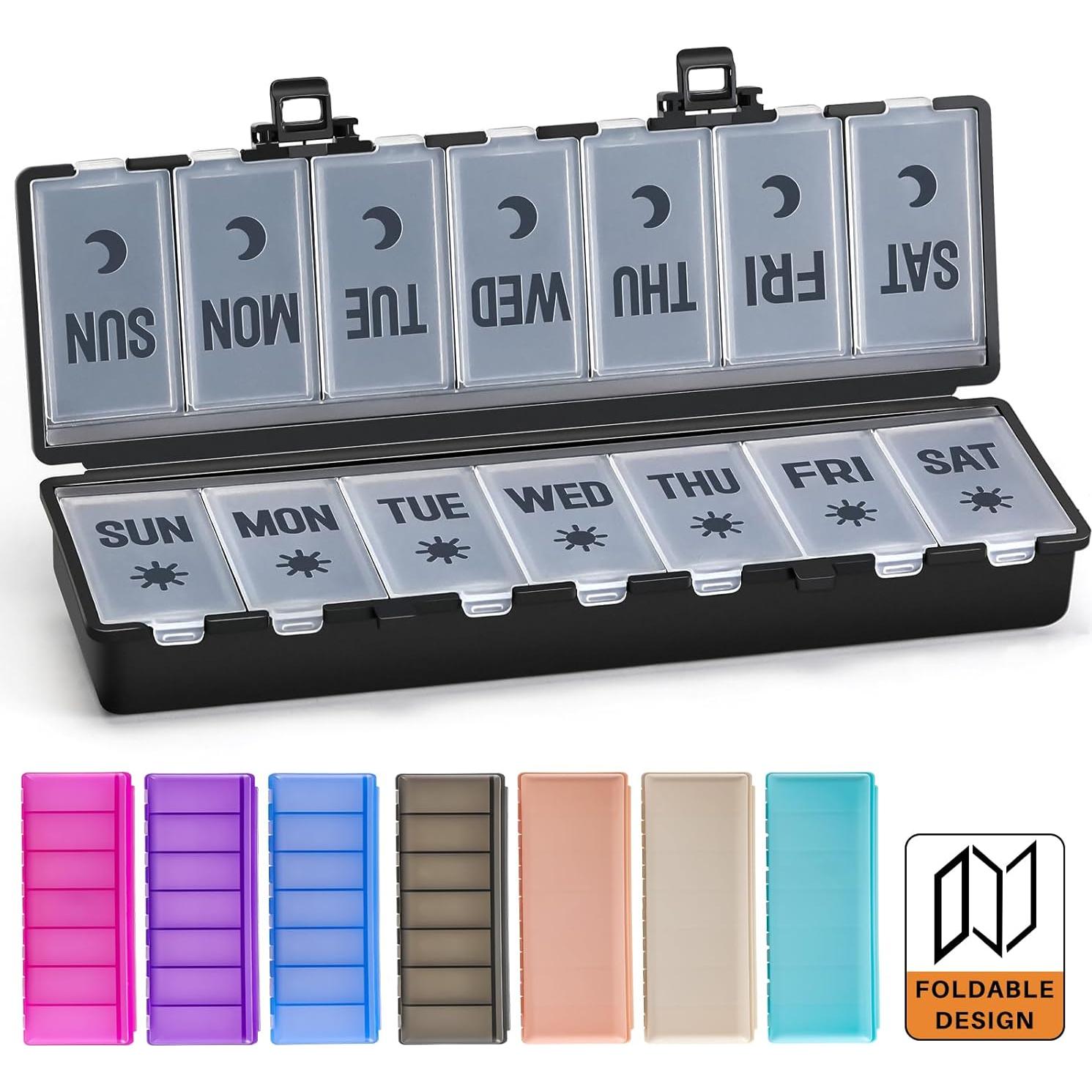 Organizador de Pastillas Plegable AOZITA 7 Días AM PM Negro