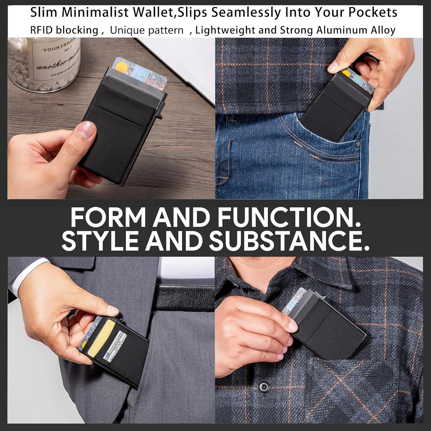 Billetera Slim Minimalista Aluminio RFID para Hombres - Negro